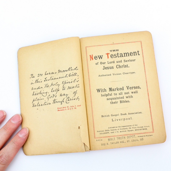 Vintage New Testament Bible with Marked Verses - Printed in Liverpool 1931