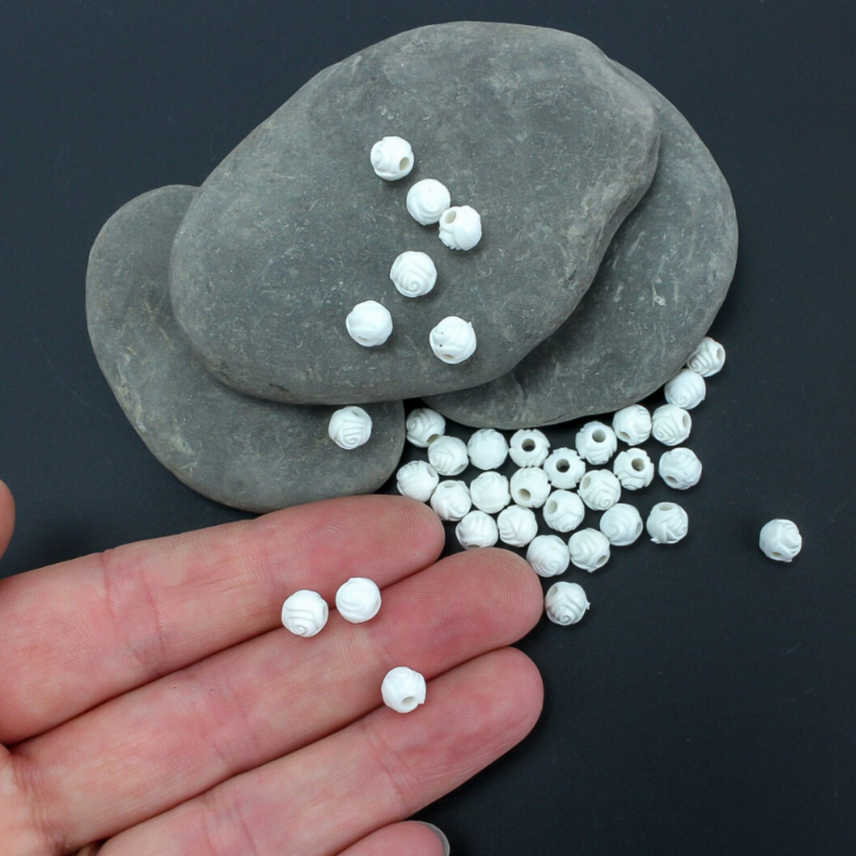 white rose carved acrylic 6mm beads