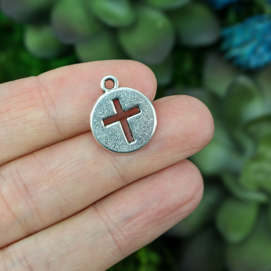 Round Rustic Cross Charms  Religious Jewelry Supplies – Small