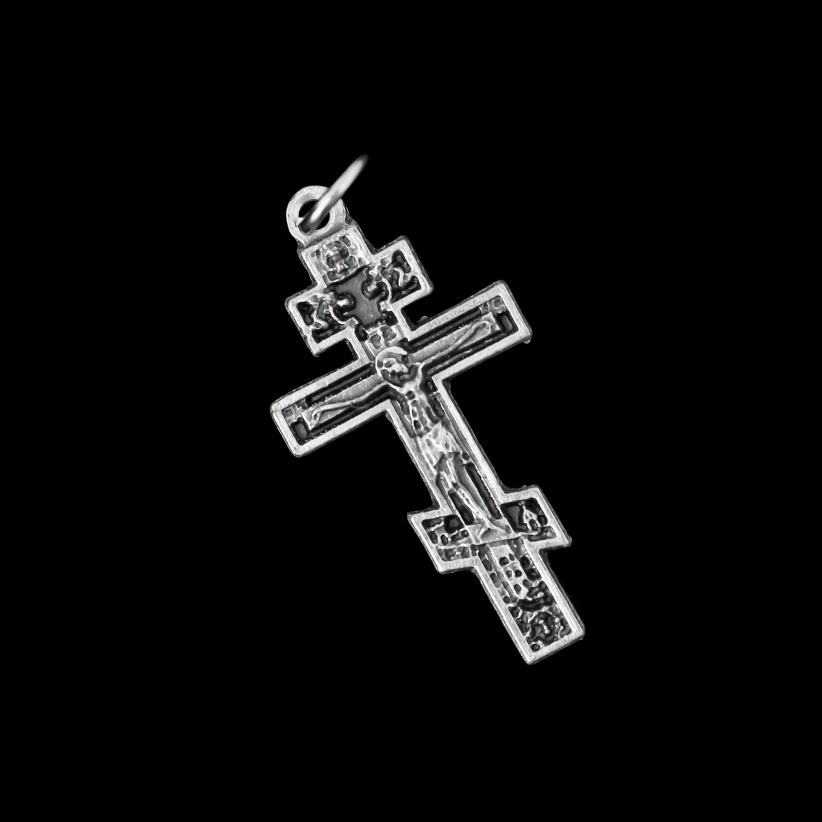 Russian Eastern Orthodox Crucifix Pendant, 1-3/8" Long, Made in Italy