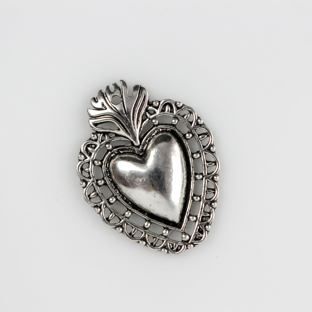 Flaming Holy Heart Charms - Ex Voto Milagro Style Sacred Heart - 5pcs