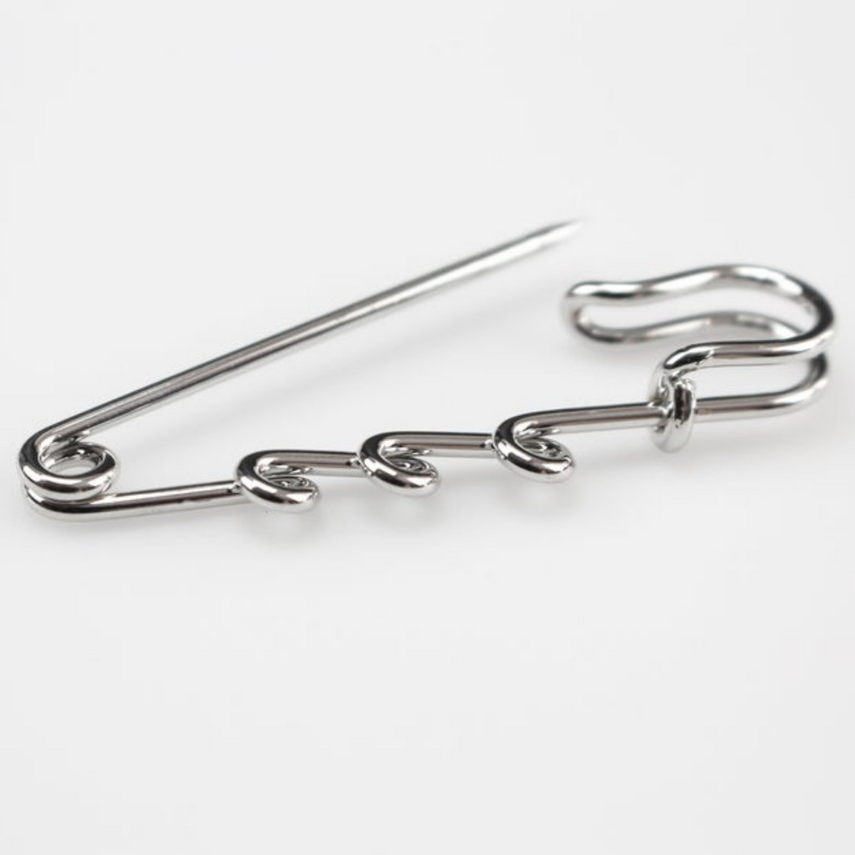 Stainless Steel Safety Pin Brooch with Three Loops for Adding Charms or Medals