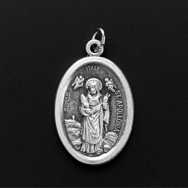 Saint apollonia, patron of dentists, one inch oval oxidized medal