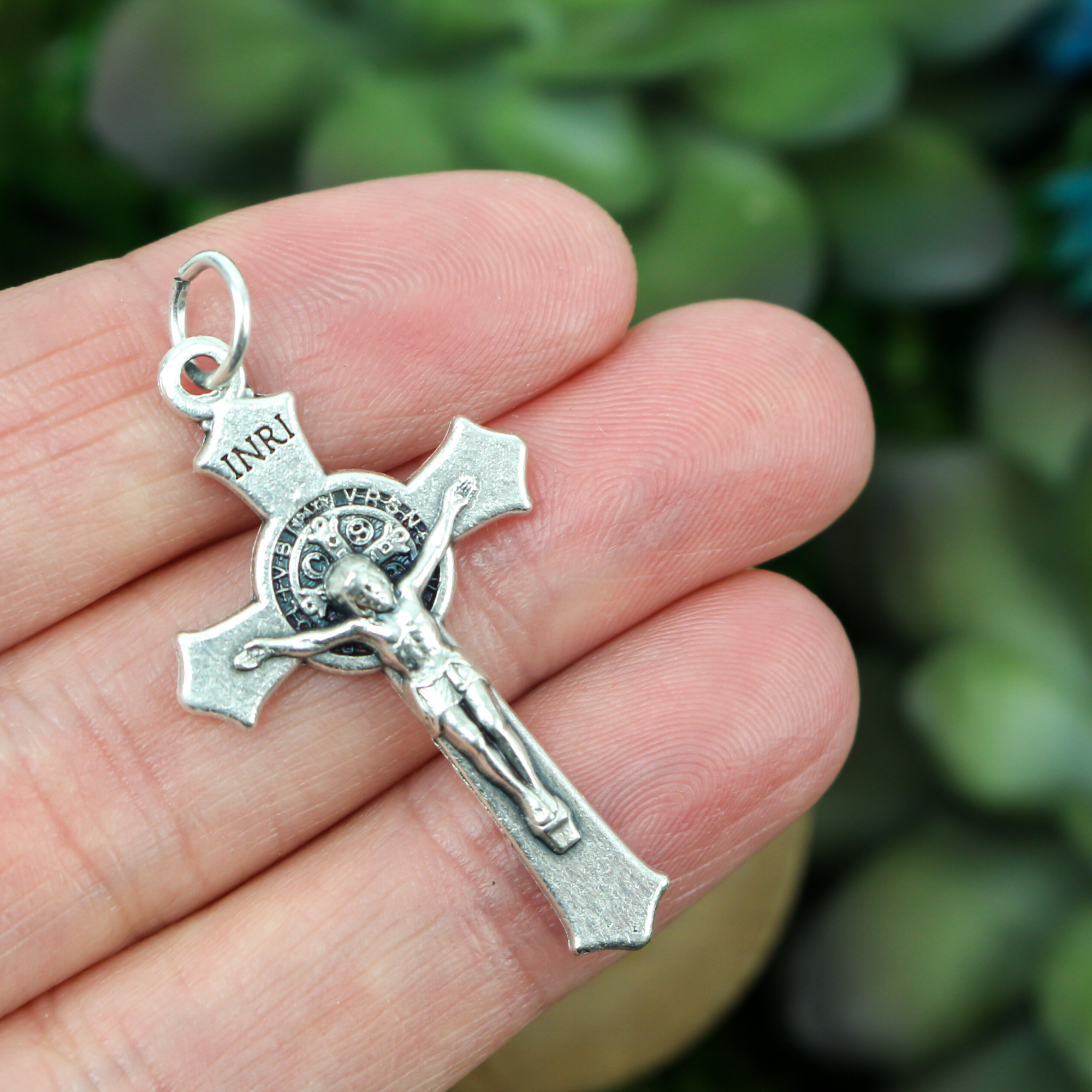 saint benedict crucifix cross pendant with flared edges