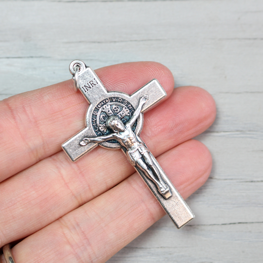 Saint Benedict Large Rosary Crucifix Cross 2-1/8 inches long