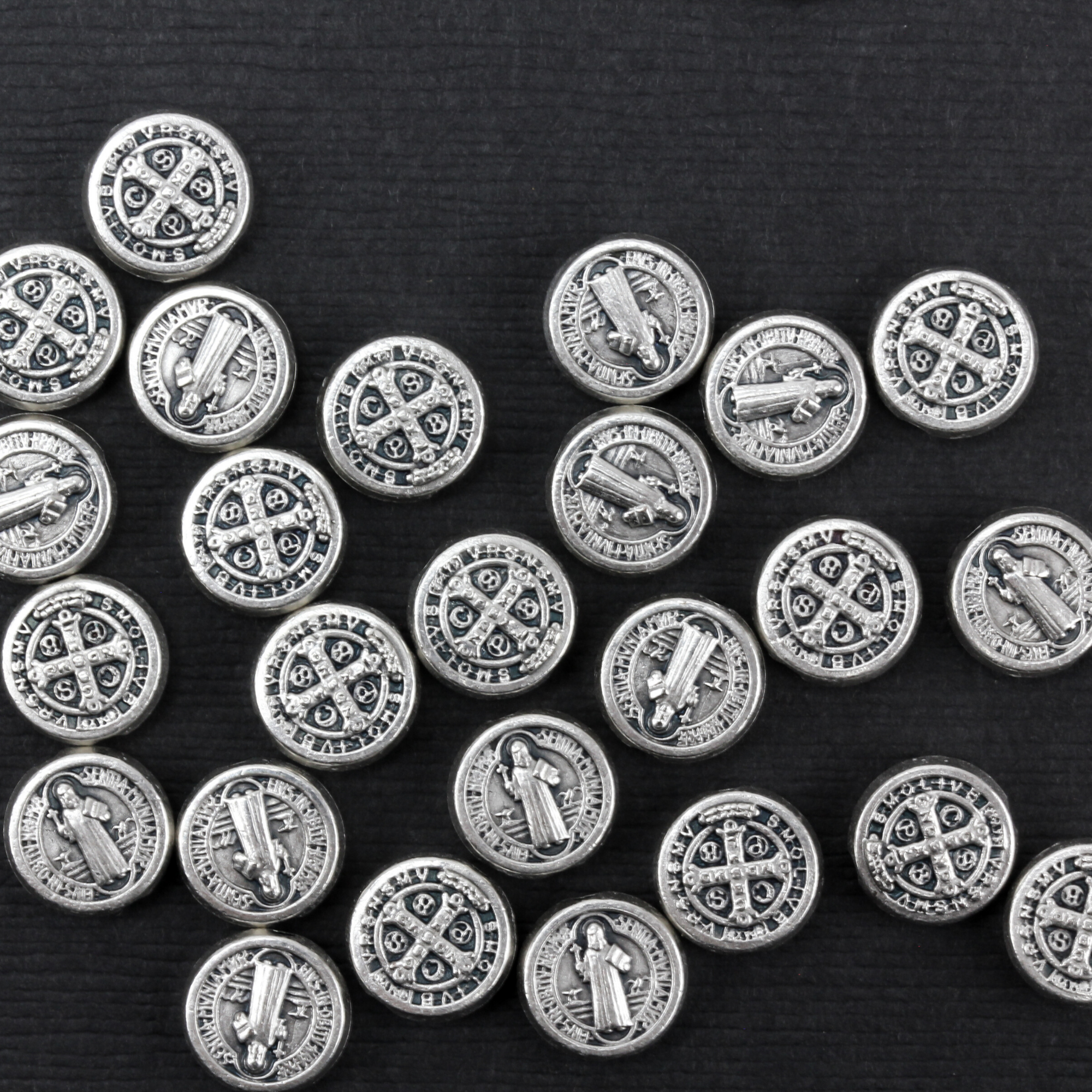saint benedict metal spacer beads 9mm in diameter silver color