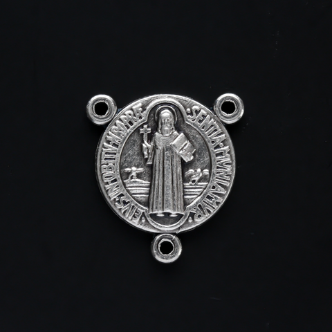 saint benedict rosary centerpiece die cast silver oxidized 3/4" in diameter