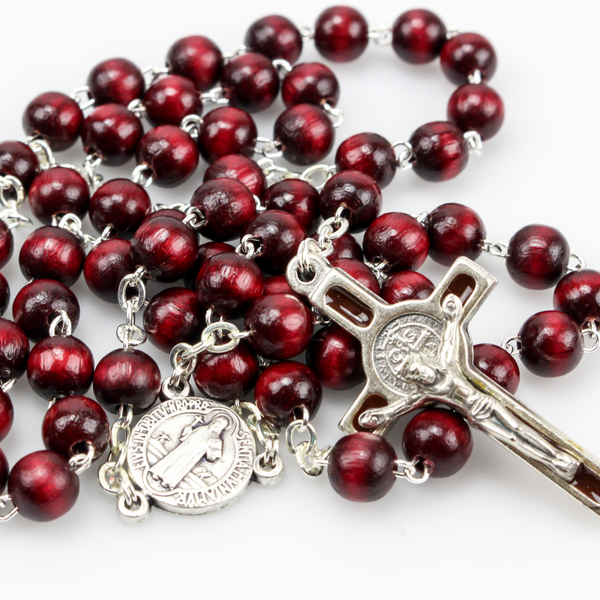 Saint Benedict Rosary with 6mm Brown Wooden Beads - Made in Italy 18" Long