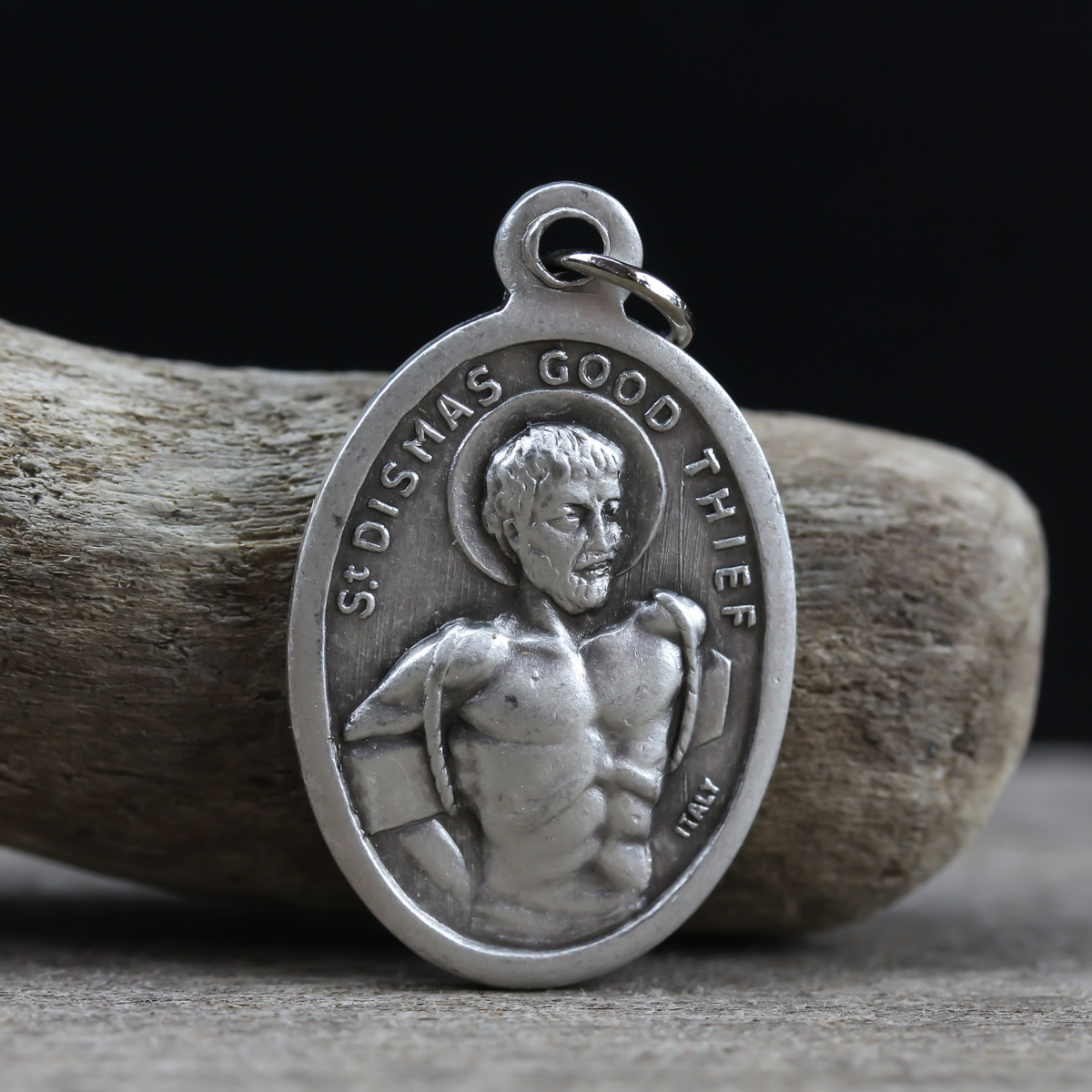 Saint Dismas the good thief pray for us 1 inch oxidized silver medal