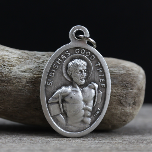 Saint Dismas the good thief pray for us 1 inch oxidized silver medal