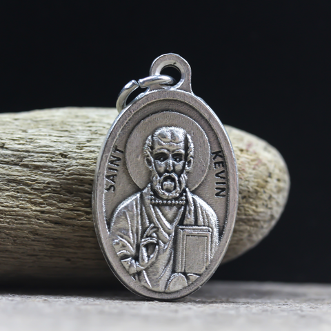 saint kevin one inch oval silver oxidized medal
