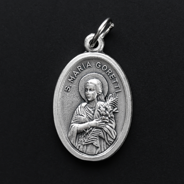 Saint Maria Goretti die cast silver one inch oval medal