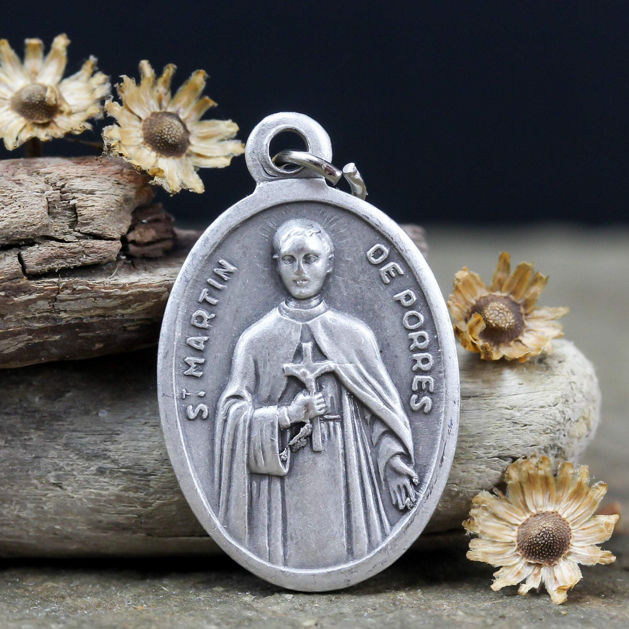 Saint Martin de Porres die cast silver one inch oval medal