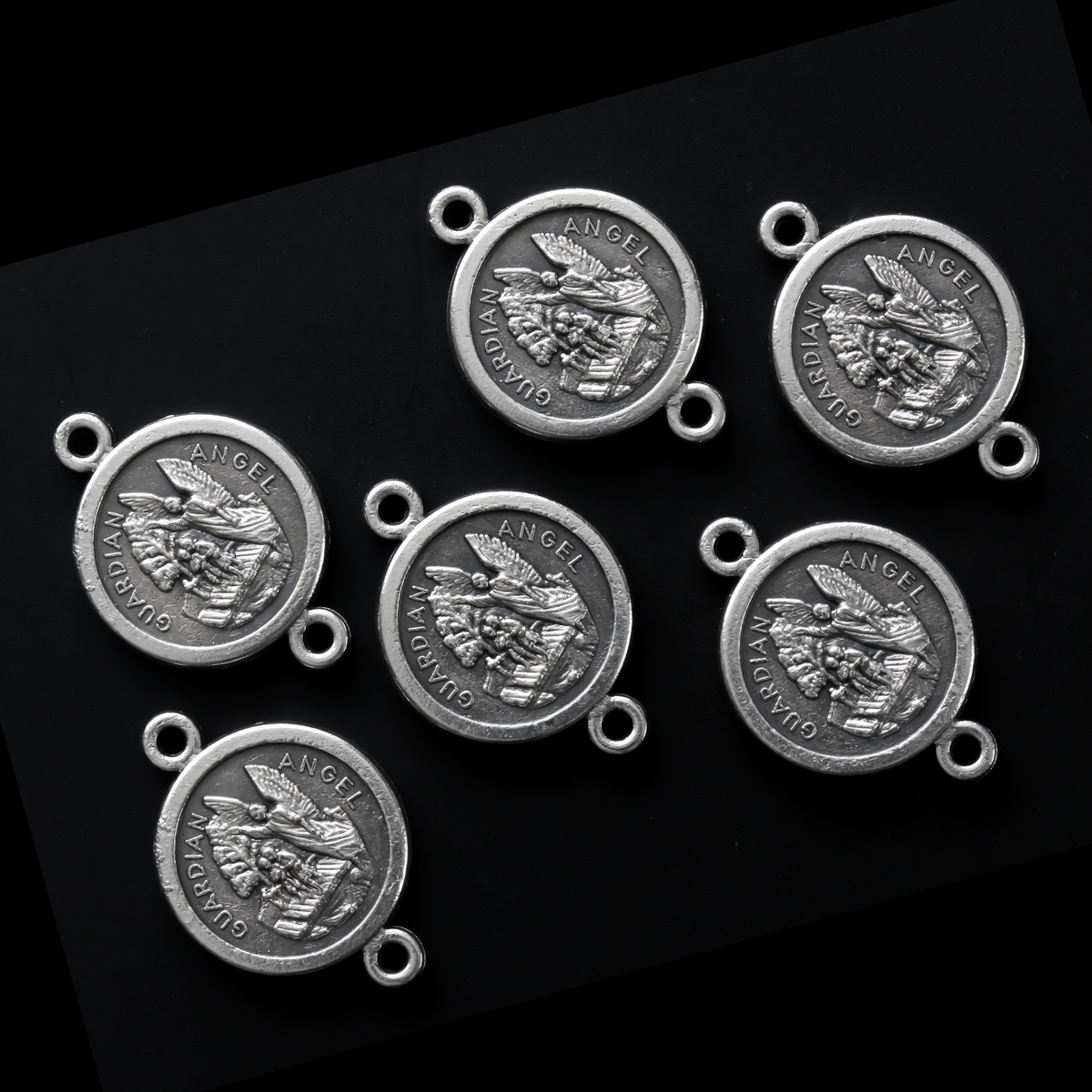 Saint Michael Guardian Angel Connector Links, Silver Plate Our Father Beads - 6pcs