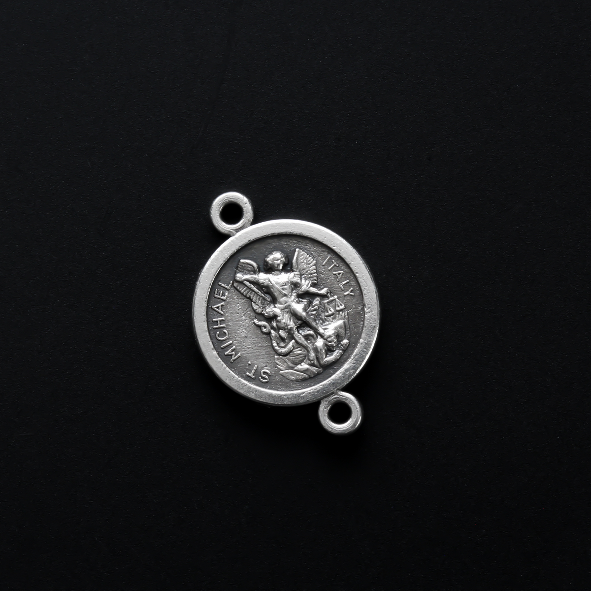 Saint Michael Guardian Angel Connector Links, Silver Plate Our Father Beads - 6pcs