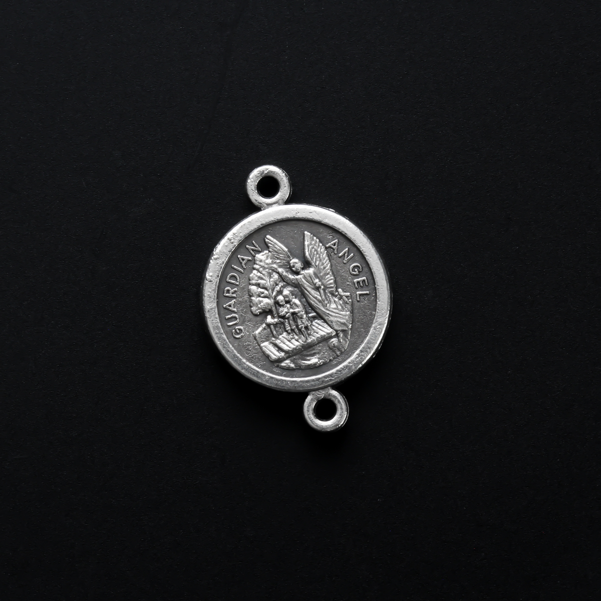 Saint Michael Guardian Angel Connector Links, Silver Plate Our Father Beads - 6pcs
