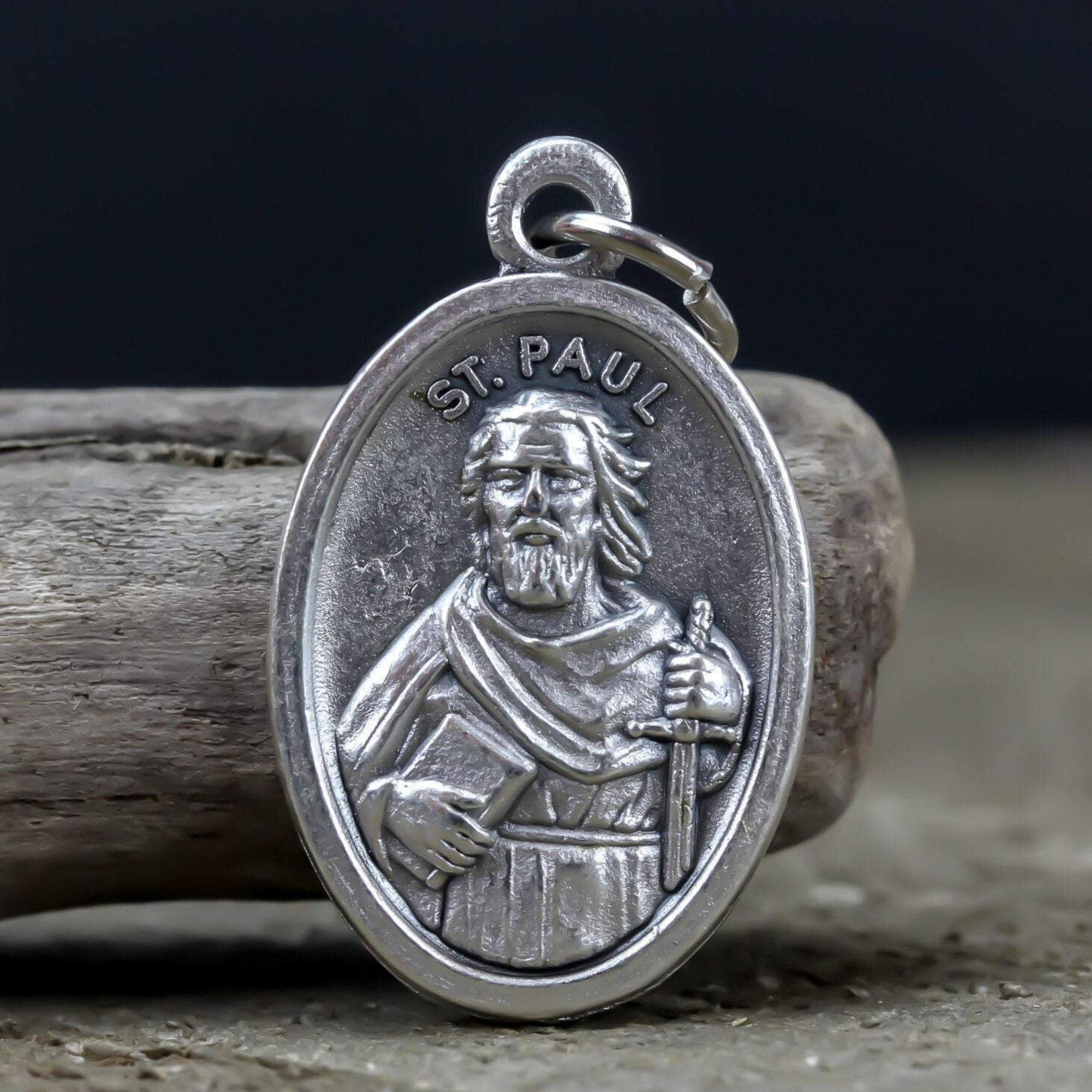 Saint Paul the Apostle die cast silver tone one inch oval medal