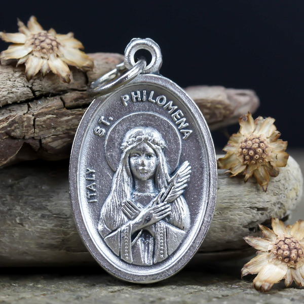 Saint Philomena die cast oval one inch  medal