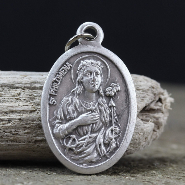 saint philomena silver tone die cast silver tone medal