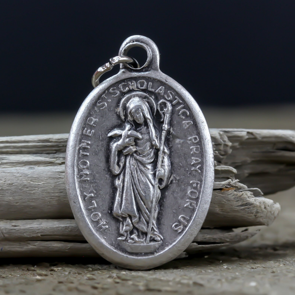 holy mother saint scholastica die cast oval medal