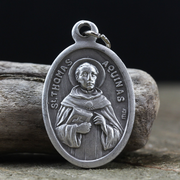 saint thomas aquinas die-cast silver tone oval medal