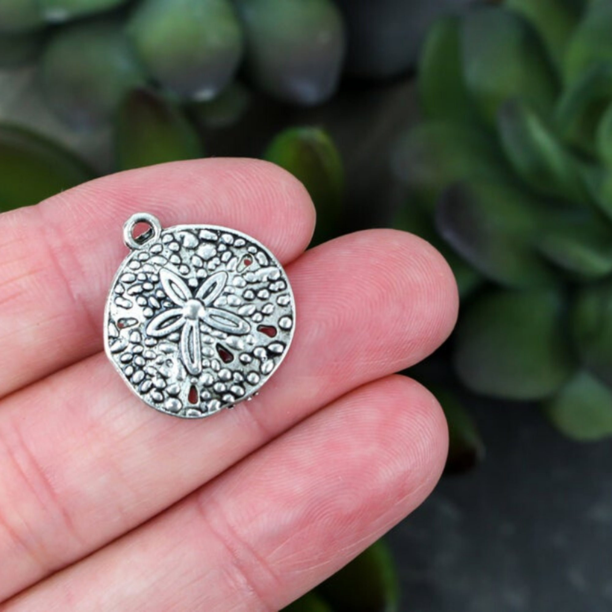 silver sand dollar charm pendant