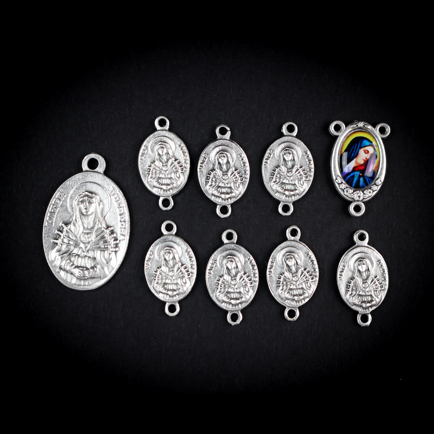 Seven Sorrows of Mary Devotional Rosary Parts Set - Servite Chaplet DIY Kit - 9 piece set