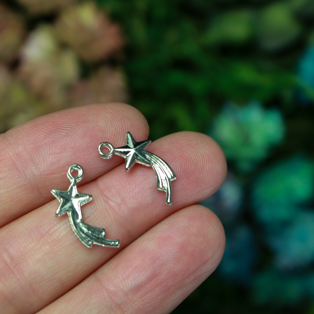 Tiny silver shooting star charms