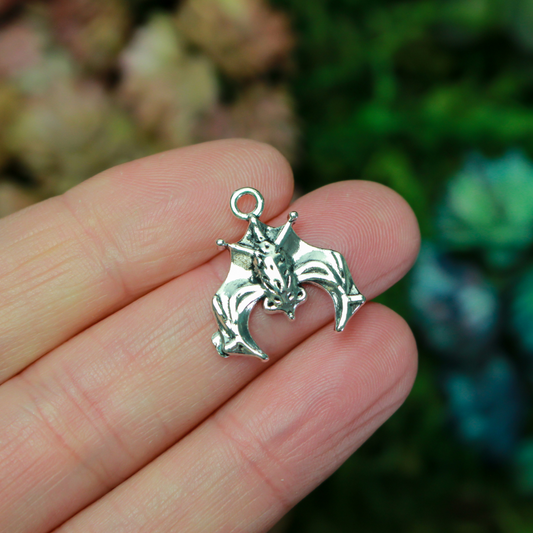 Silver Bat Charms - Symbol of Death and Rebirth 19.5mm long x 17mm wide - 10pcs