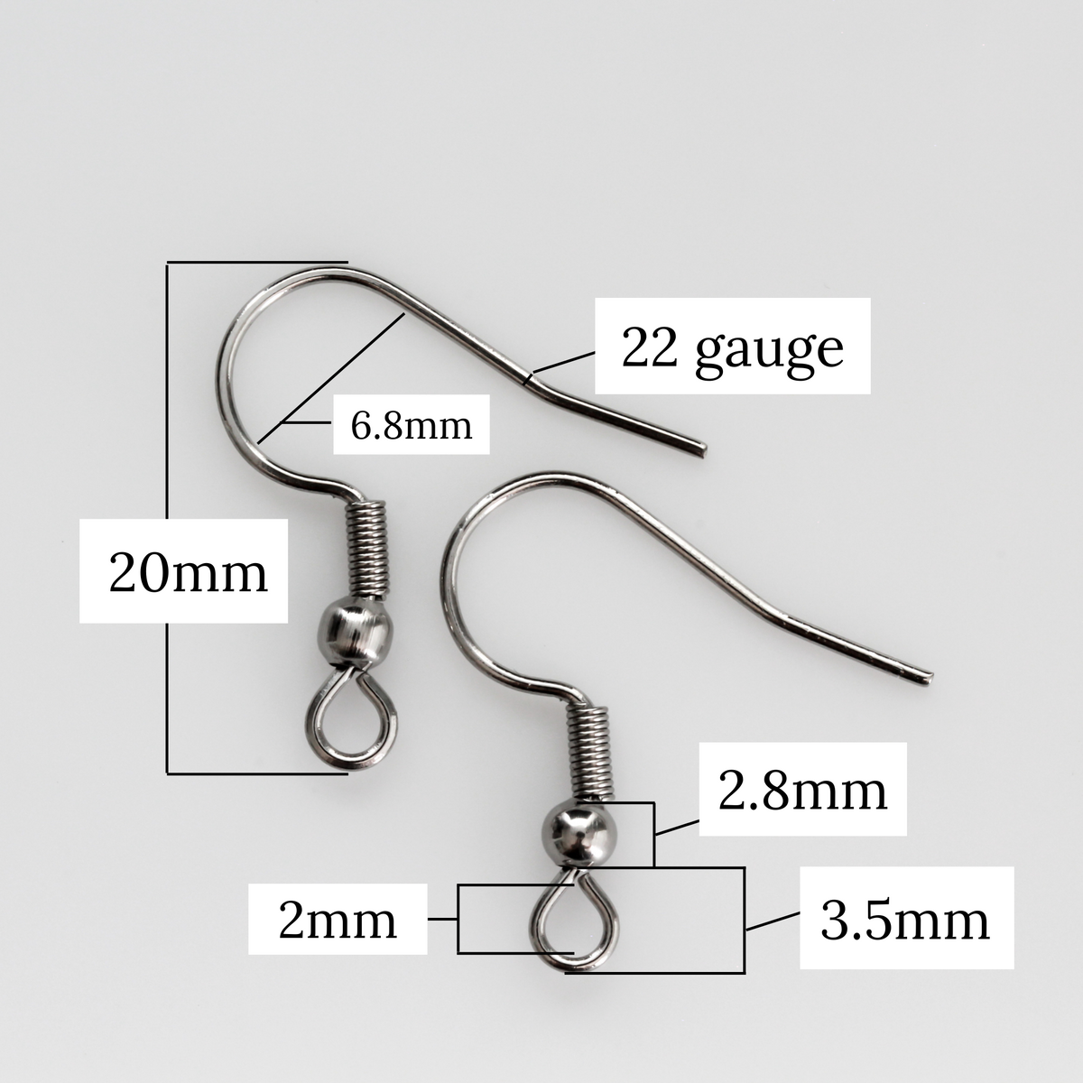 304 Stainless steel earring hooks with a horizontal loop, 22 guage wire. Sold in packages of 30 hooks (15 pairs).