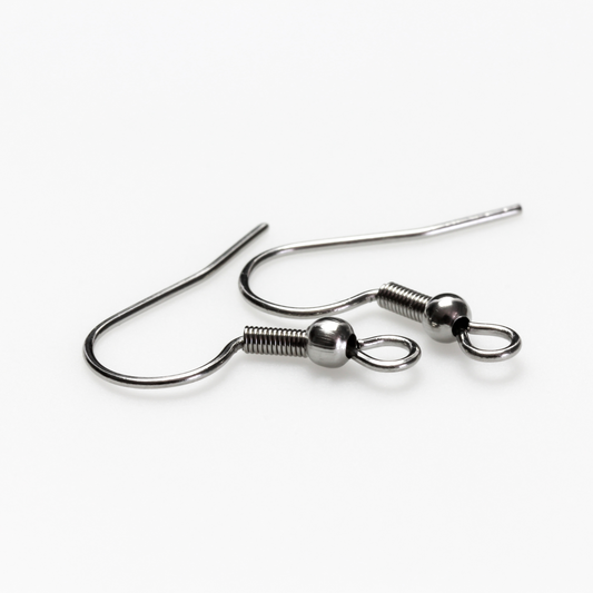 304 Stainless steel earring hooks with a horizontal loop, 22 guage wire. Sold in packages of 30 hooks (15 pairs).