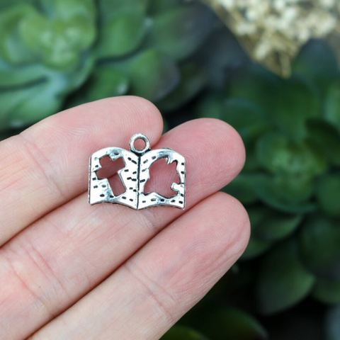 silver tone open holy bible charm