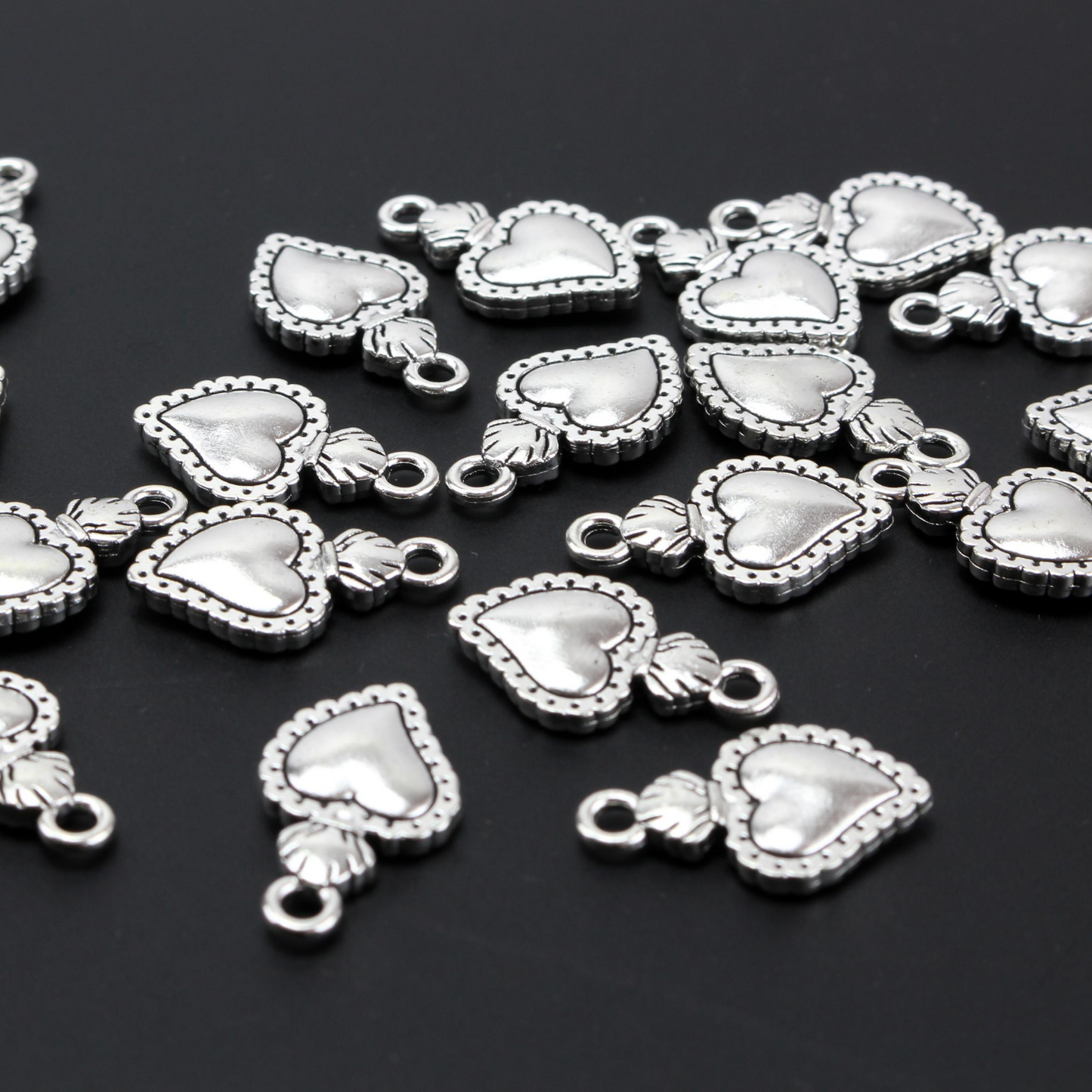 Sacred Heart Charms Silver Tone - Milagro Flaming Heart Pendants 25pcs