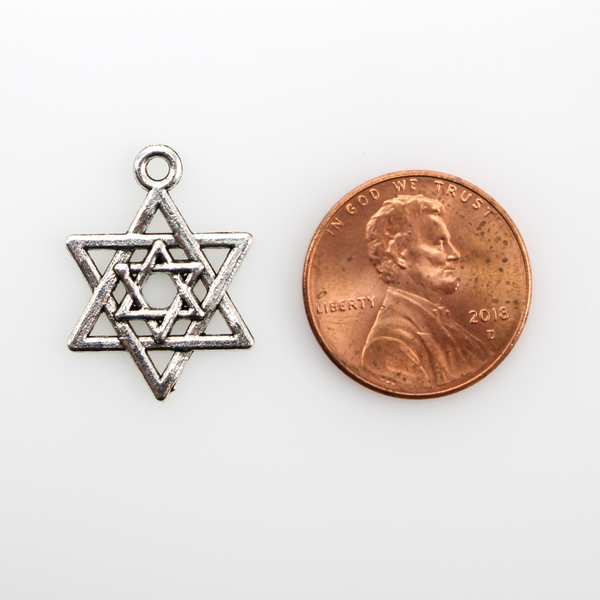 Silver Star of David Charms - Jewish Magen David Symbol of Israel Judaism 25pcs