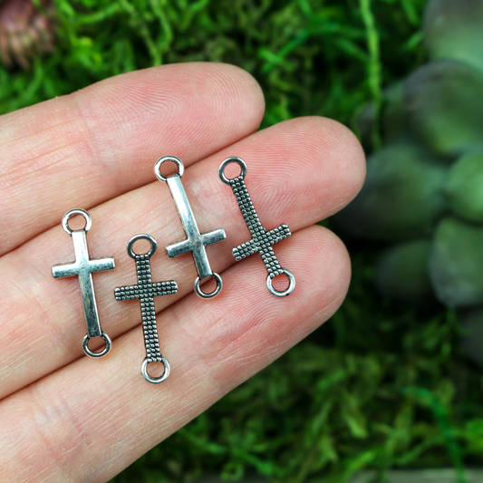Silver Cross Connector Links for Bracelets, Rosaries, Chaplets 20mm x 8mm