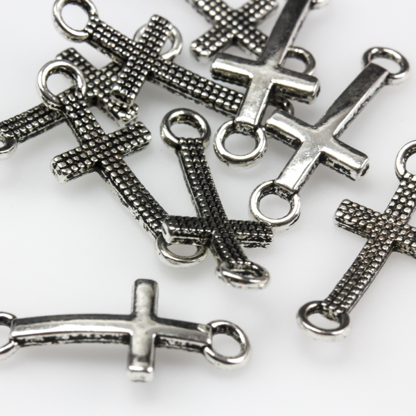 Silver Tone Curved Cross Connector Links for Bracelets, Rosaries, Chaplets - 25pcs