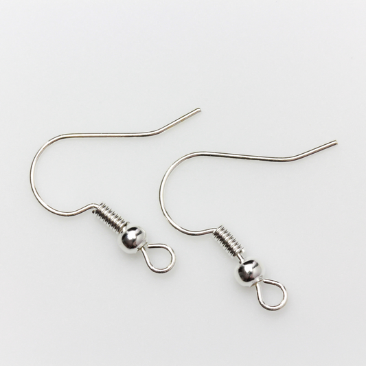 earring hooks with a horizontal loop and a shiny platinum silver finish, 23 gauge wire. Sold in packages of 30 hooks (15 pairs)