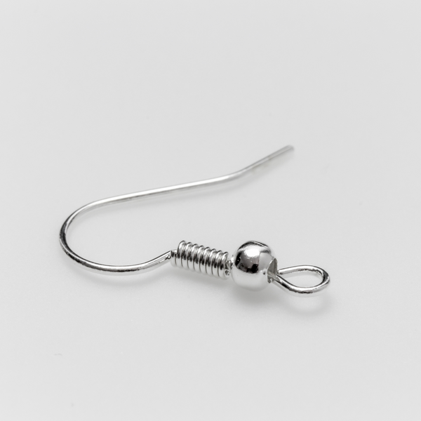 earring hooks with a horizontal loop and a shiny platinum silver finish, 23 gauge wire. Sold in packages of 30 hooks (15 pairs)