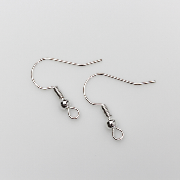 earring hooks with a horizontal loop and a shiny platinum silver finish, 23 gauge wire. Sold in packages of 30 hooks (15 pairs)