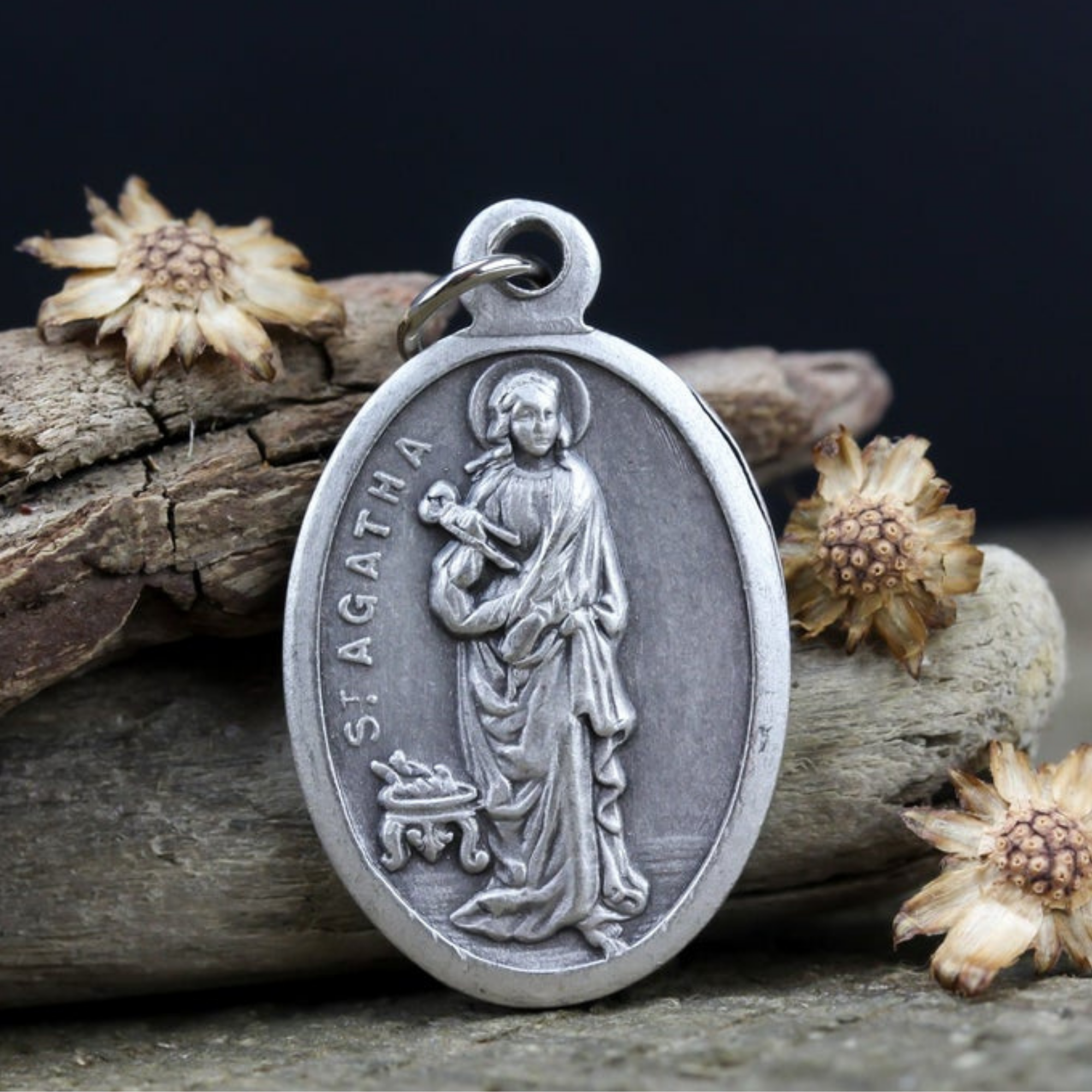 Saint Agatha silver die cast one inch medal