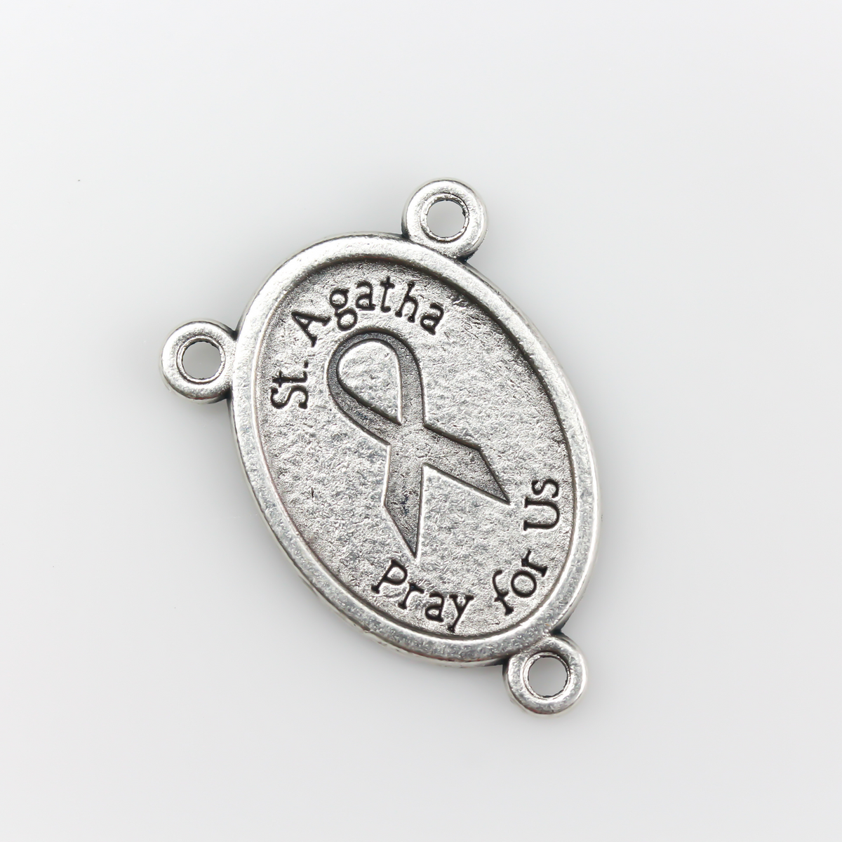 Saint Agatha Rosary Centerpiece Breast Cancer Awareness Ribbon - Rosary Parts
