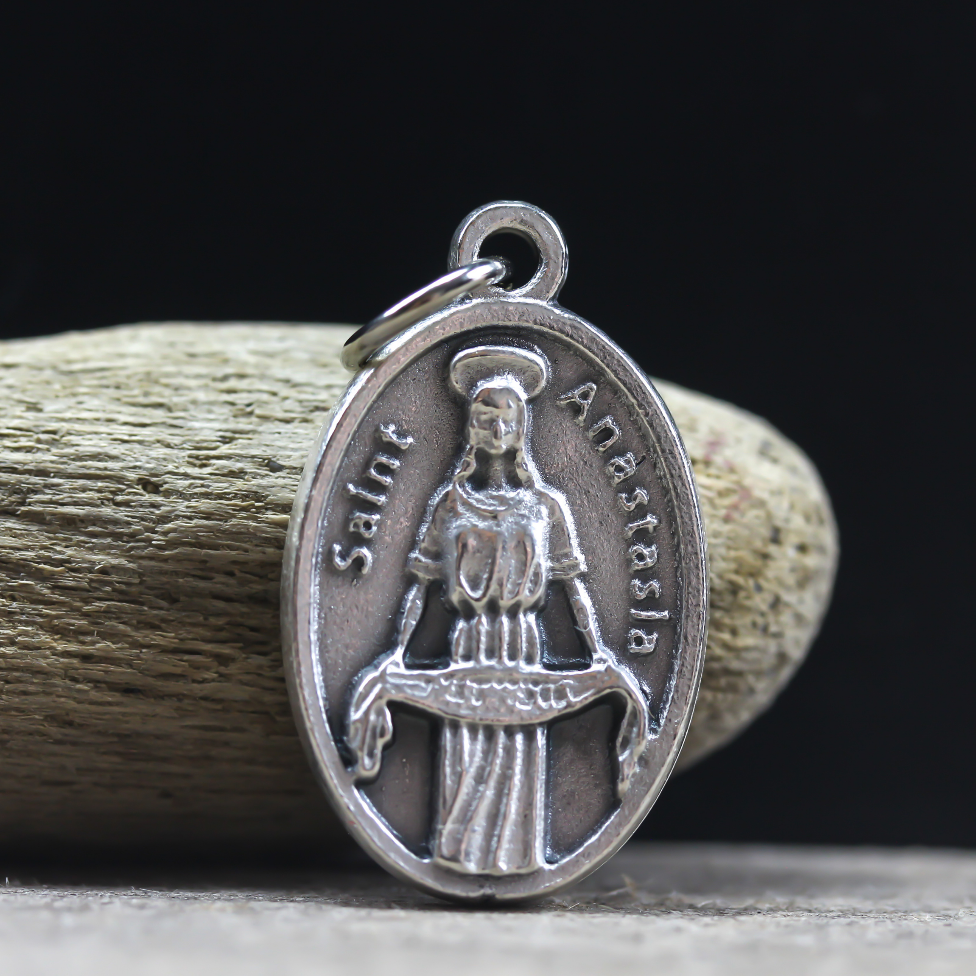 saint anastasia religious medal, one inch oval made in Italy