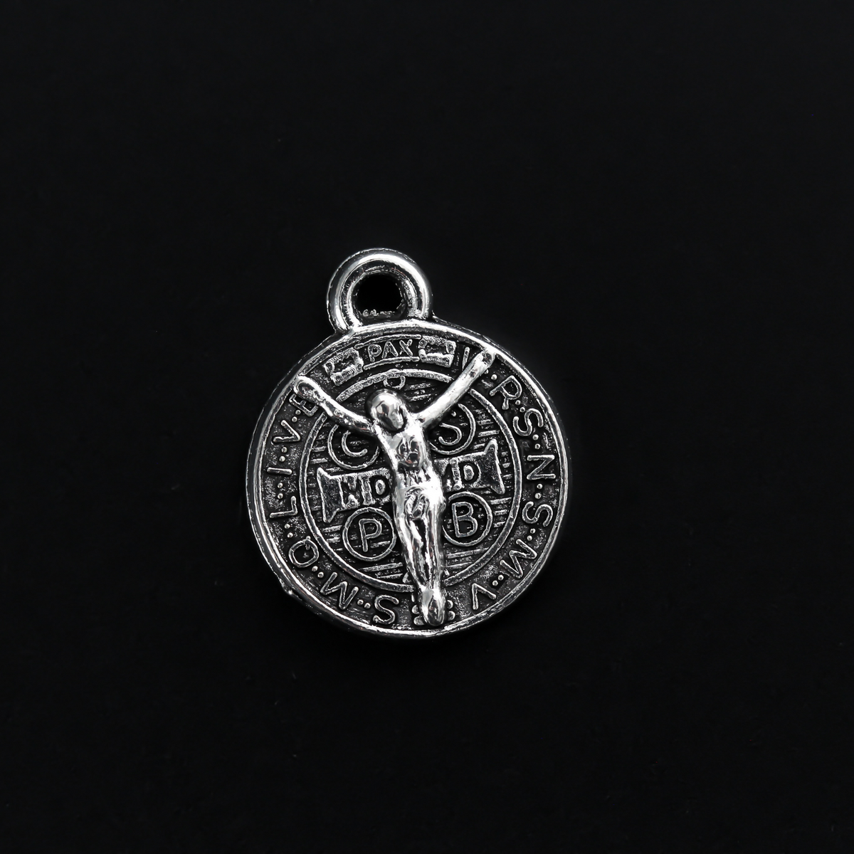 Round Saint Benedict Charms with Crucified Jesus Christ - 10pcs