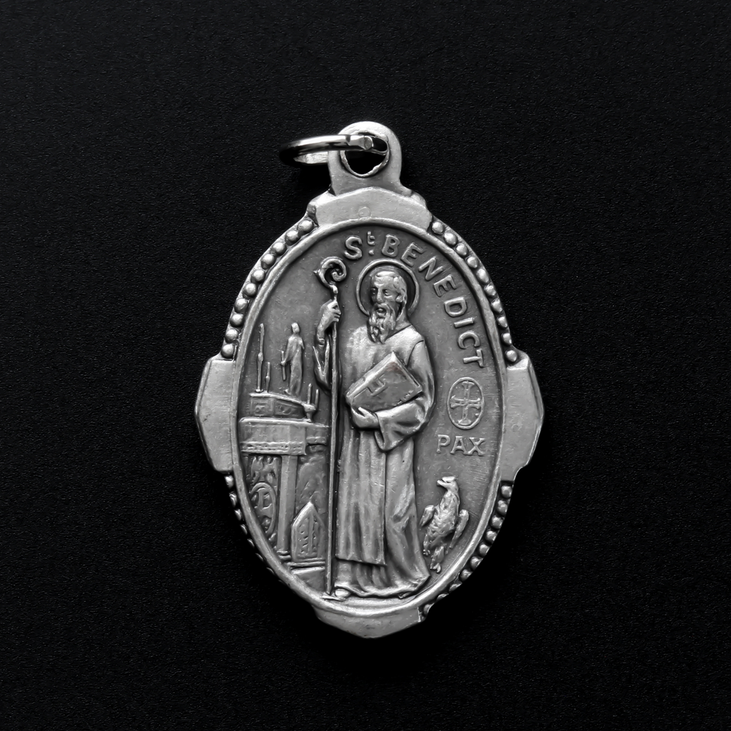 St Benedict medal in silvered enamelled zamak 4.5 cm