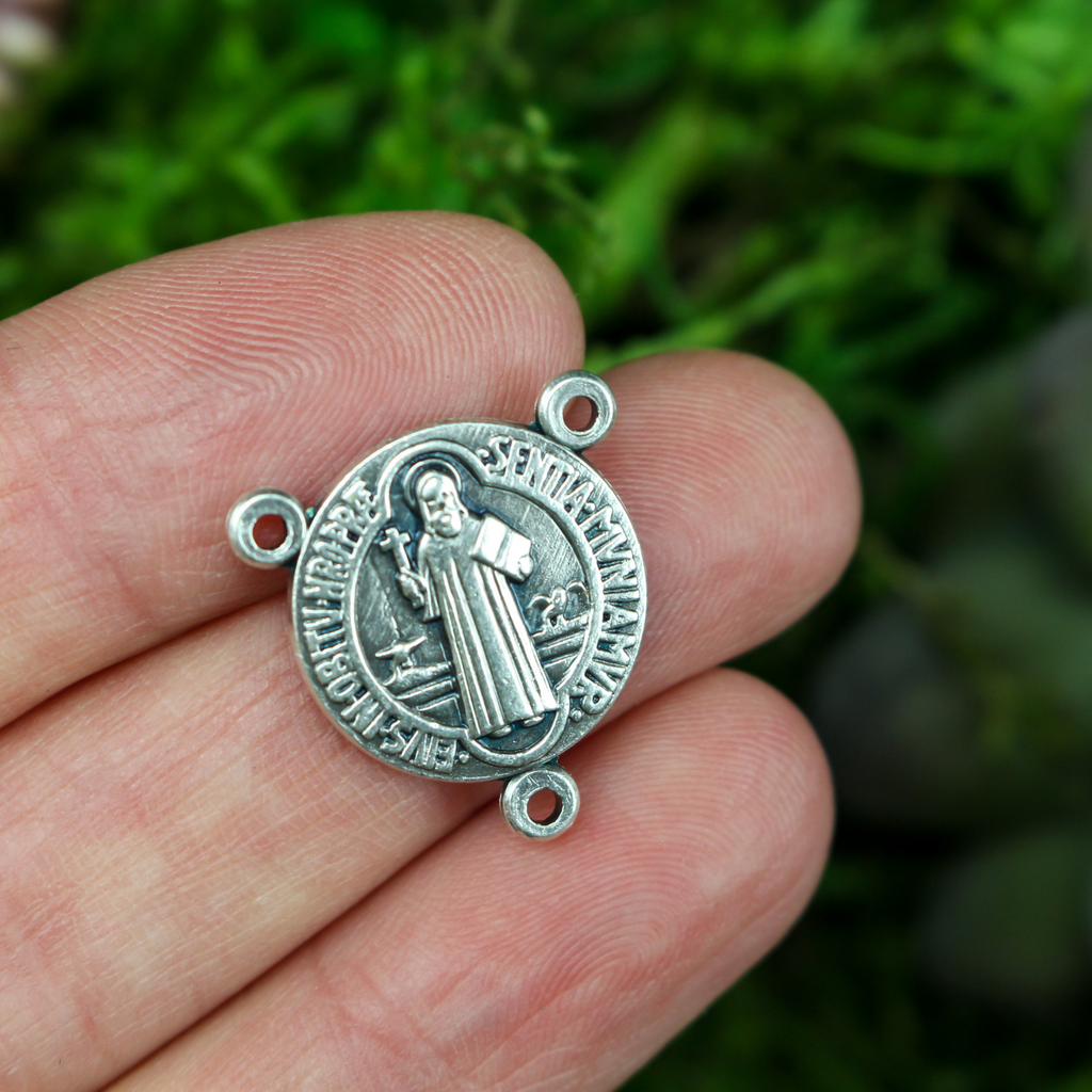 Silver Toned Saint Benedict Rosary Centerpiece Medal - Lot Of 3, 1/2 Inch Diameter | Patron Saint Of Monks, Against Evil