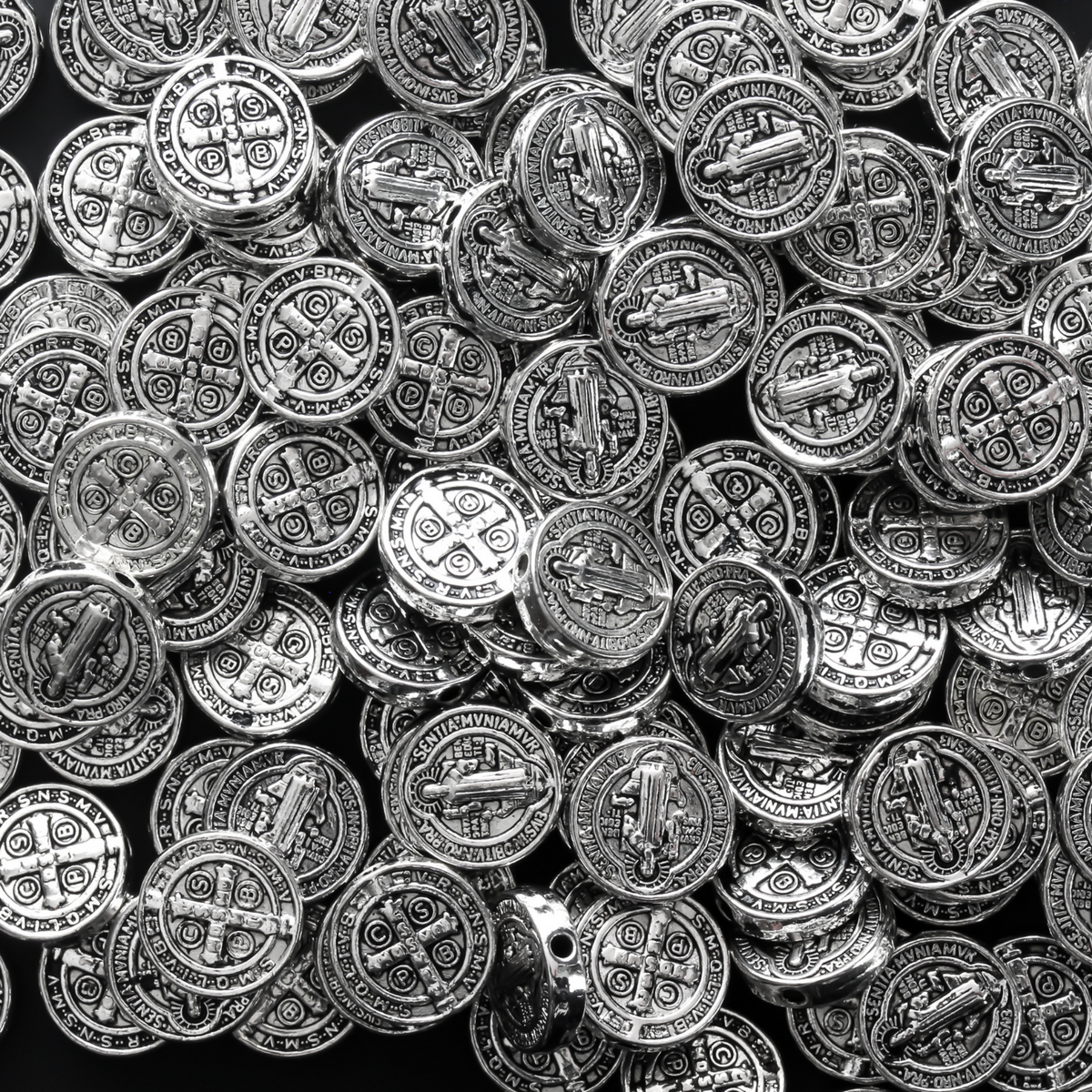 saint benedict metal spacer beads 9mm in diameter silver color