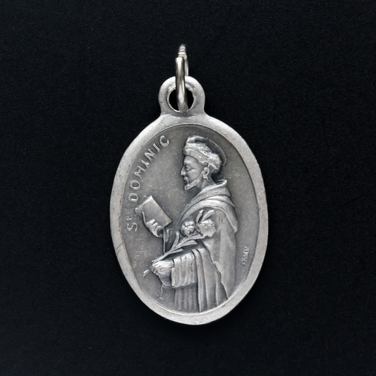 saint dominic silver oxidized one inch oval medal handcrafted in italy