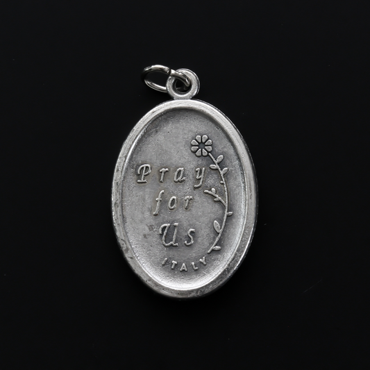 Saint Francis of Assisi medal that depicts the saint on the front and "Pray For Us" on the back