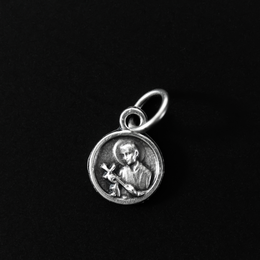 St. Gerard Majella medal that is silver plated and small in size, perfect for a bracelet or a dainty necklace.