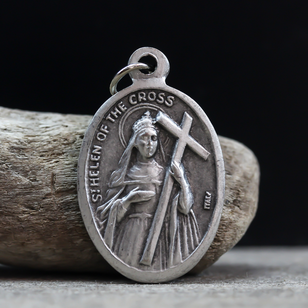 saint helen of the cross silver oxidized 0ne inch oval medal